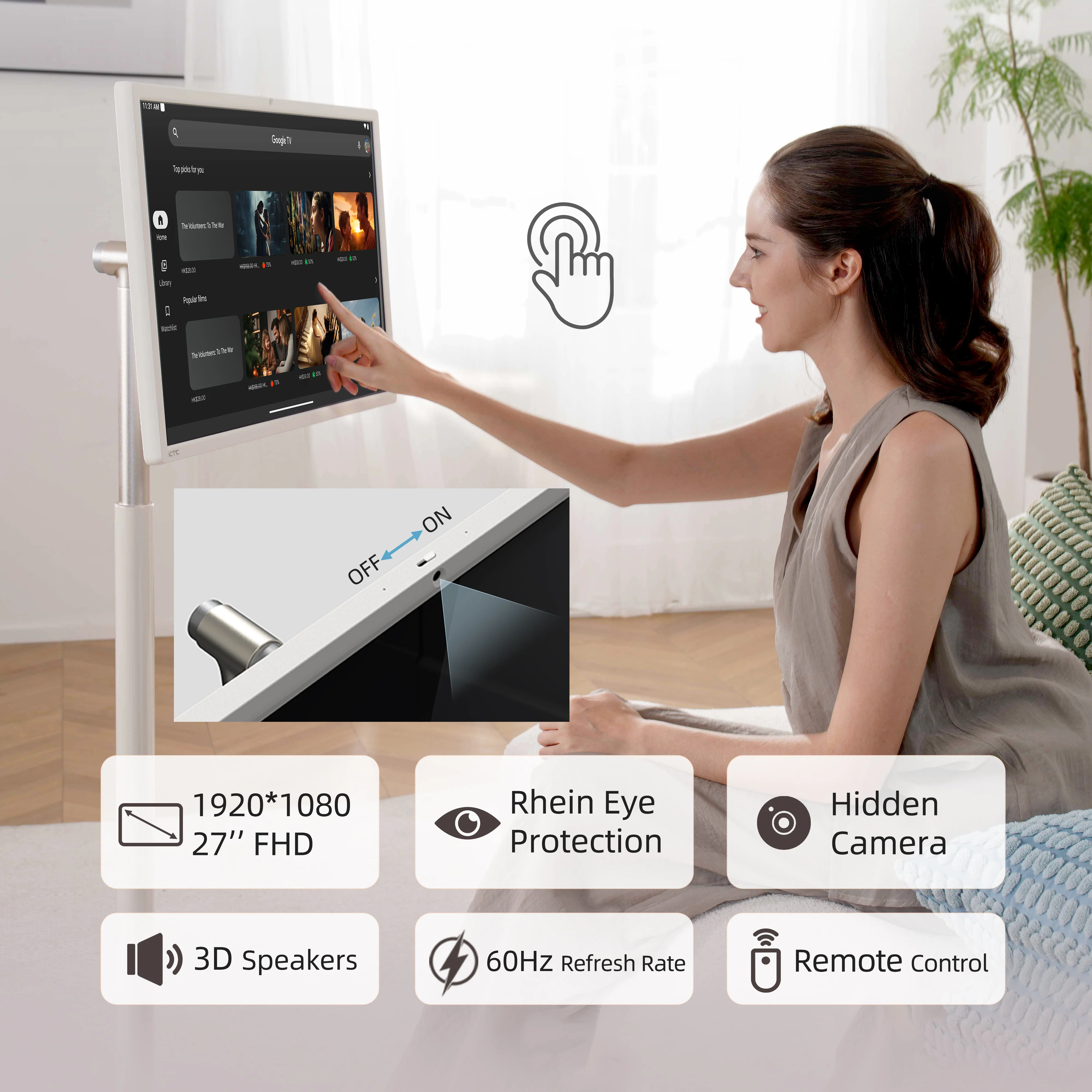 KTC MEGAPAD 27" FHD Android 14 Google EDLA Smart Touch Monitor with 9500mAh Battery - Image 3