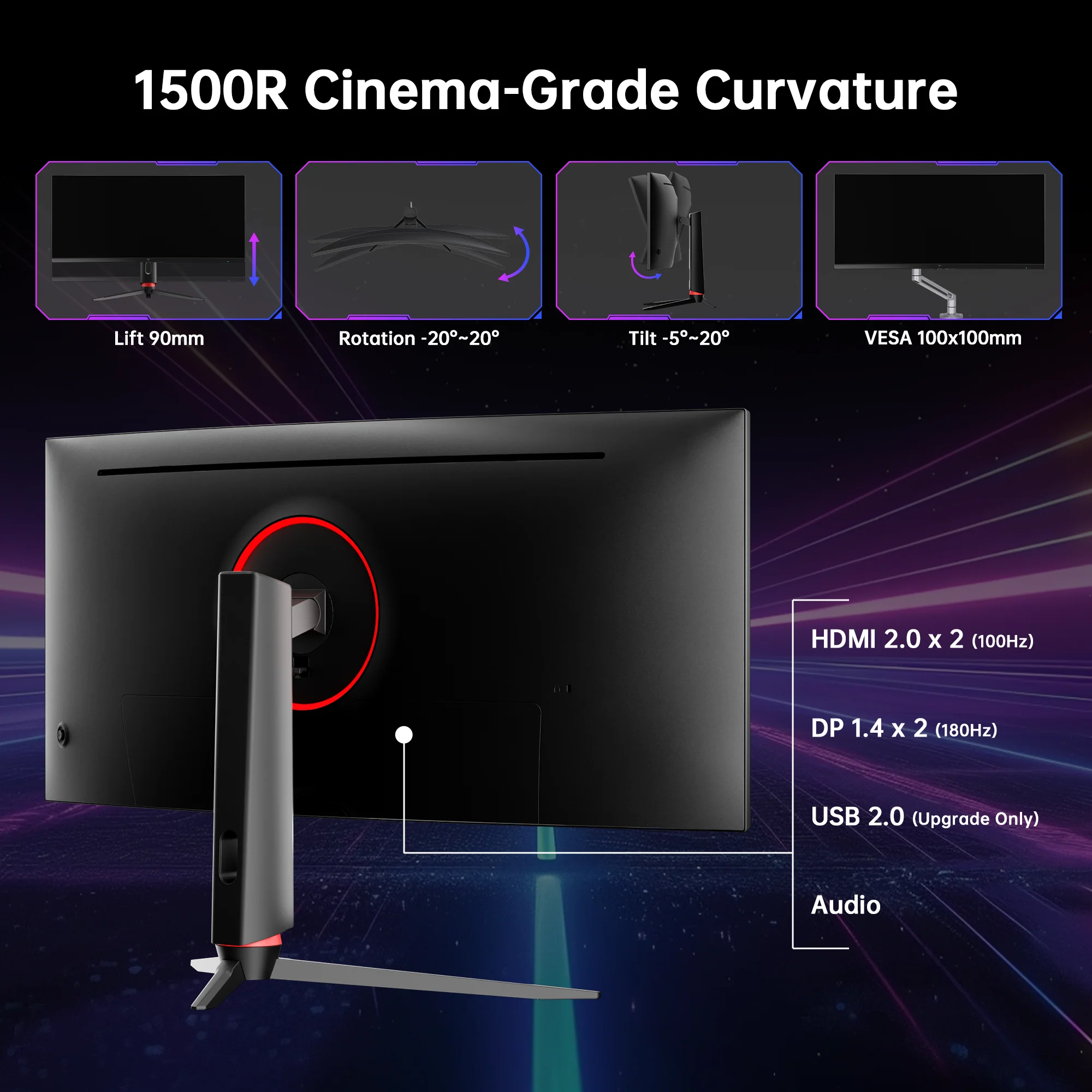 KTC 34" 2K 180Hz/1ms 1500R Curved Gaming Monitor | H34S18S - Image 9